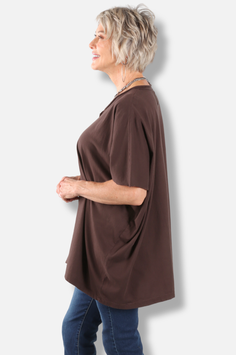 Elbow Sleeve V Tunic - Dark Chocolate