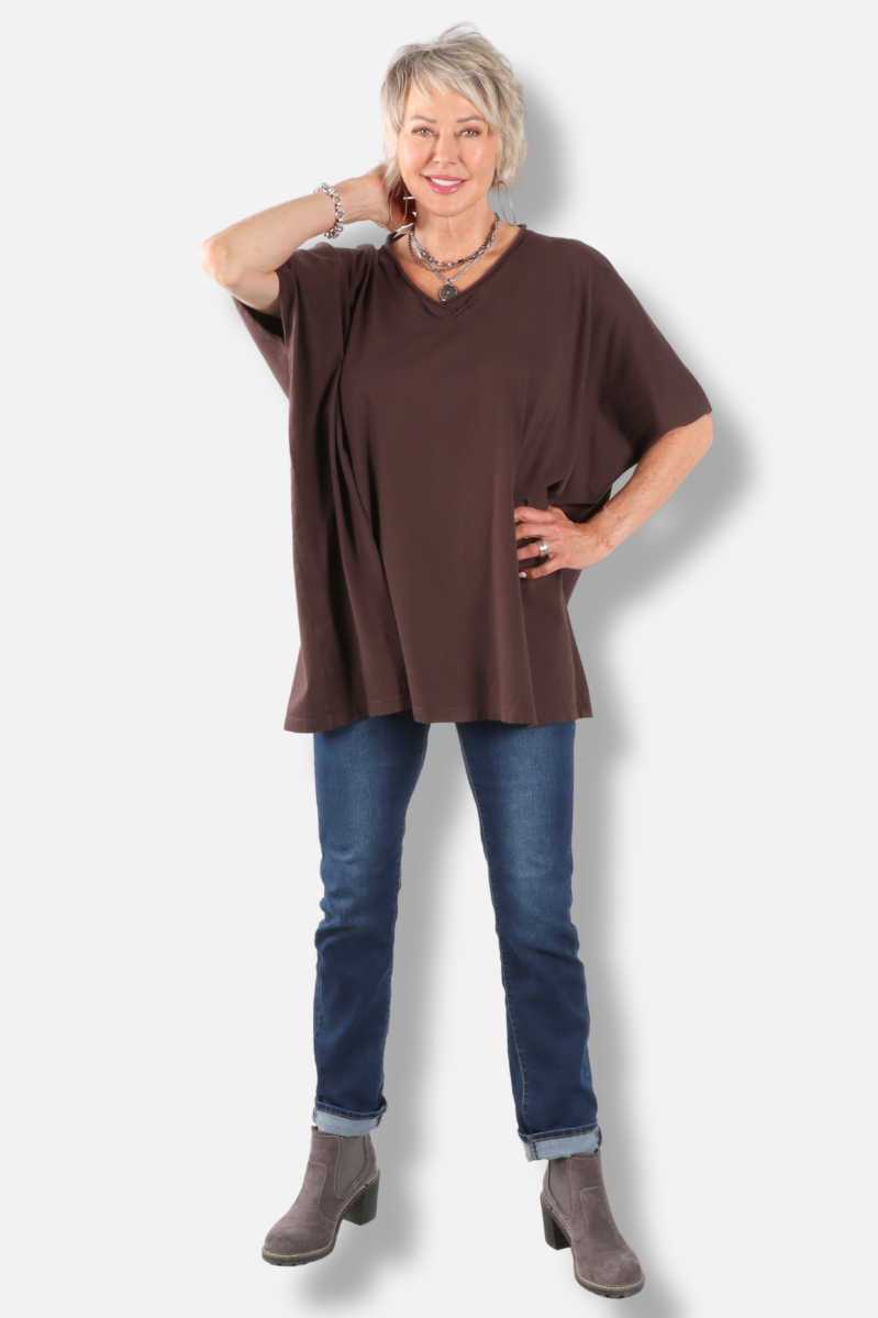 Elbow Sleeve V Tunic - Dark Chocolate