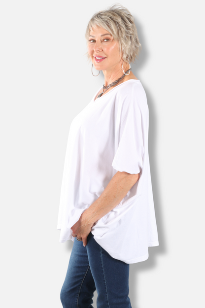 Elbow Sleeve V Tunic - White