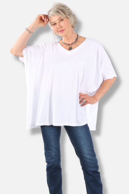 Elbow Sleeve V Tunic - White
