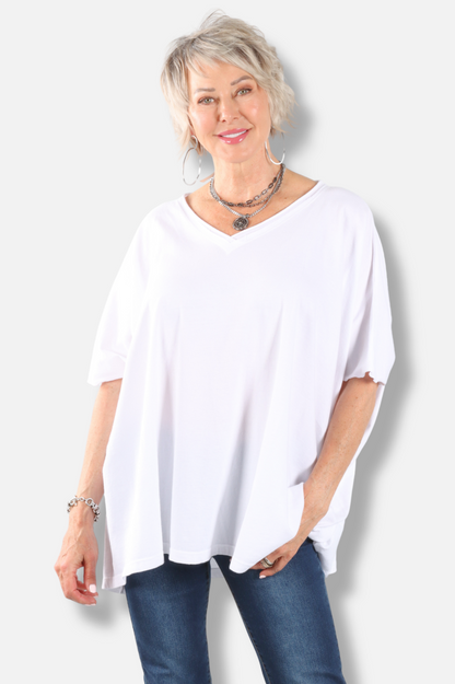 Elbow Sleeve V Tunic - White