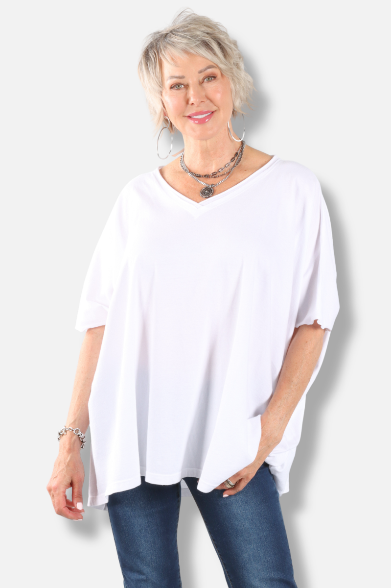 Elbow Sleeve V Tunic - White