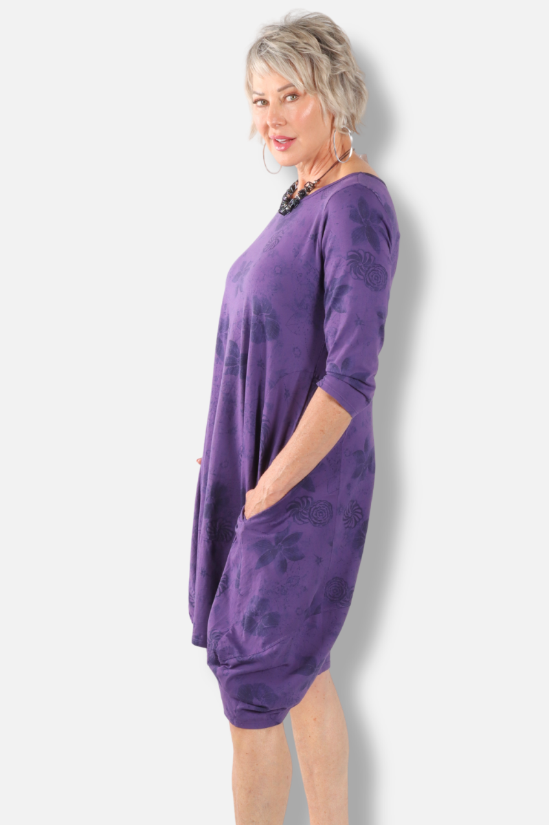 3/4 Sleeve Tulip Dress Plus - Jam New Indigo Print 