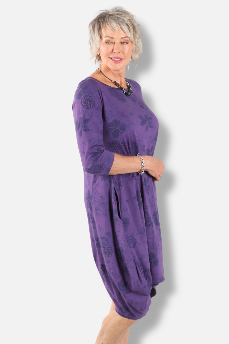 3/4 Sleeve Tulip Dress Plus - Jam New Indigo Print 