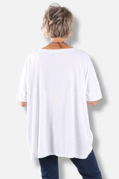 Elbow Sleeve V Tunic - White
