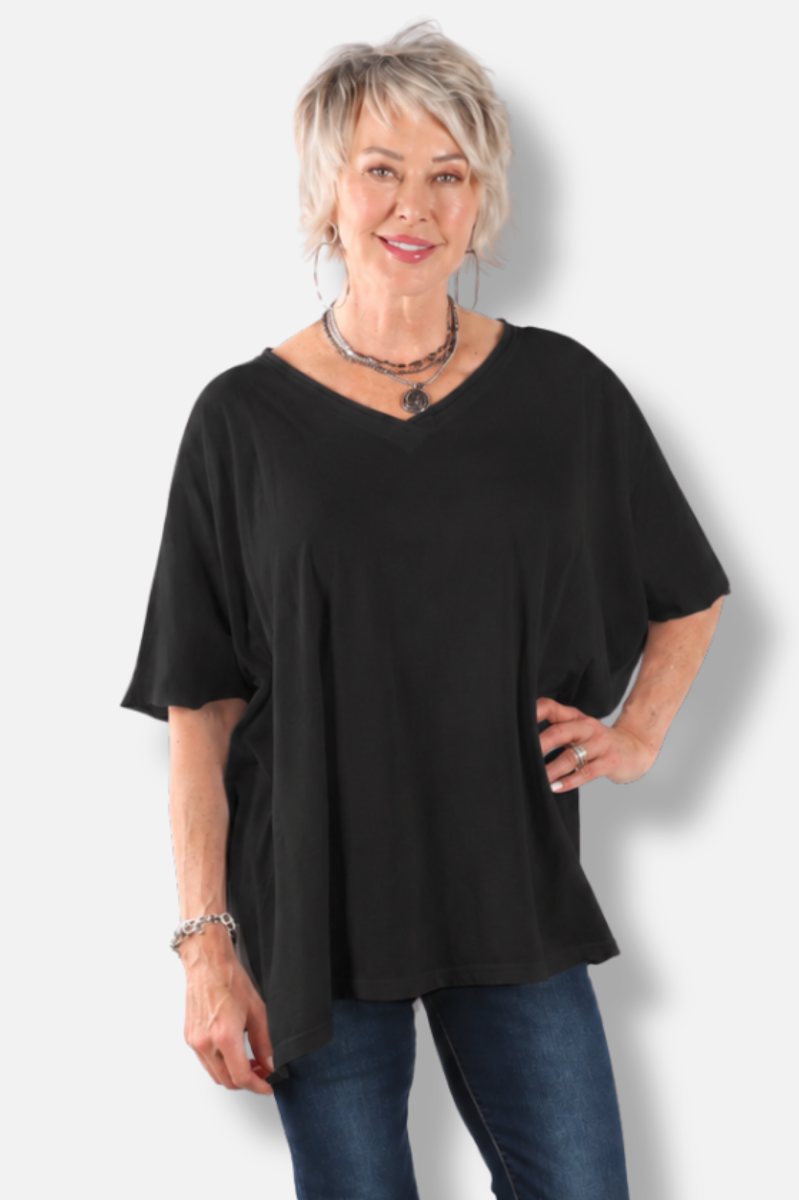 Elbow Sleeve V Tunic - Black