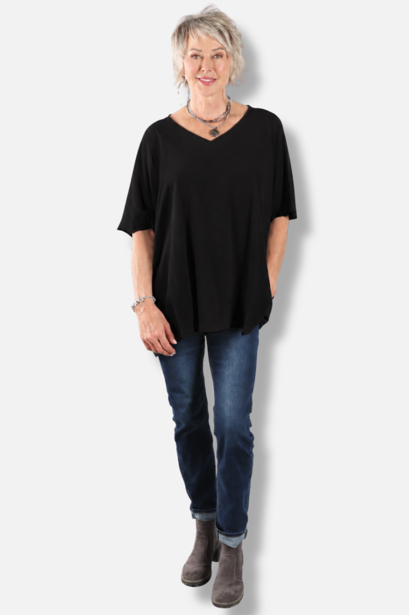 Elbow Sleeve V Tunic - Black