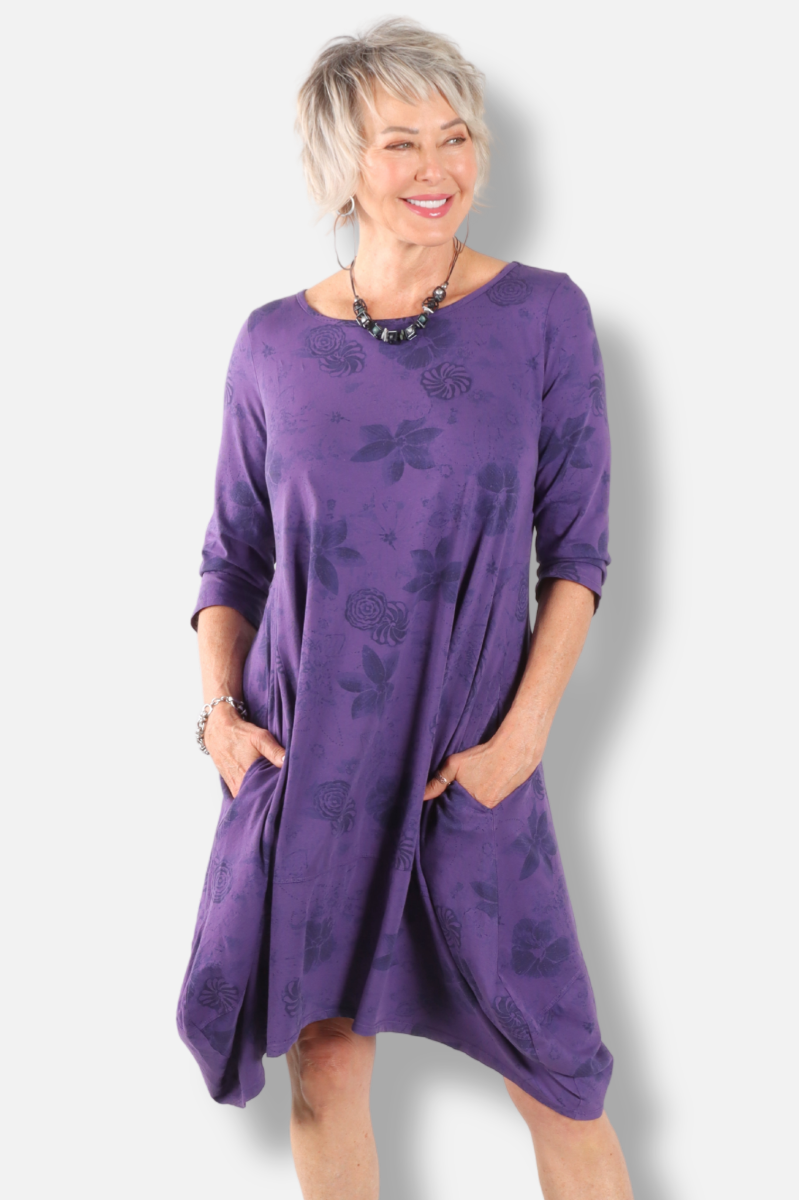 3/4 Sleeve Tulip Dress Plus - Jam New Indigo Print 