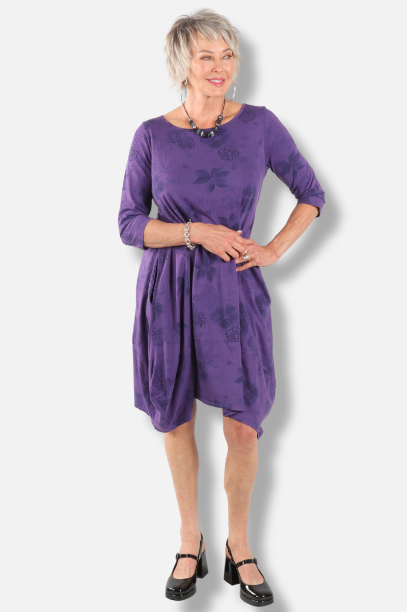 3/4 Sleeve Tulip Dress Plus - Jam New Indigo Print 