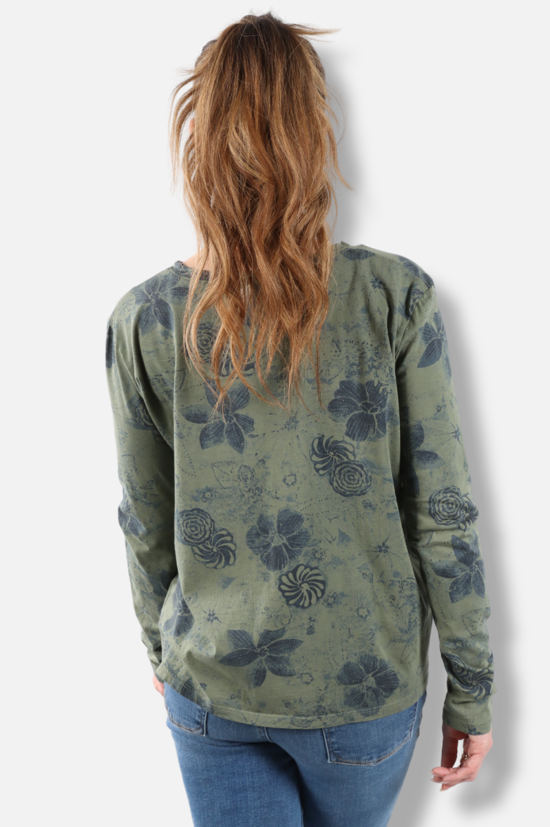Long Sleeve Crew Plus - Jungle New Indigo Print