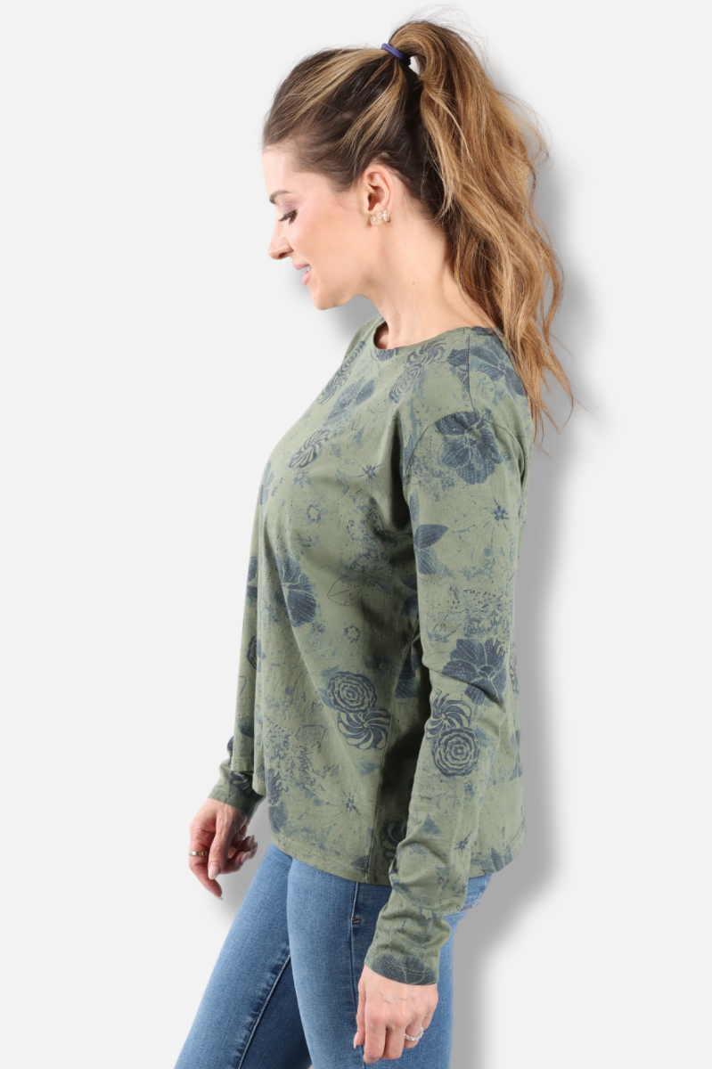 Long Sleeve Crew Plus - Jungle New Indigo Print