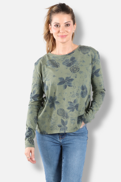 Long Sleeve Crew Plus - Jungle New Indigo Print