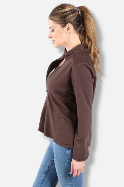 Zip Up Cover Jacket Plus - Dark Chocolate