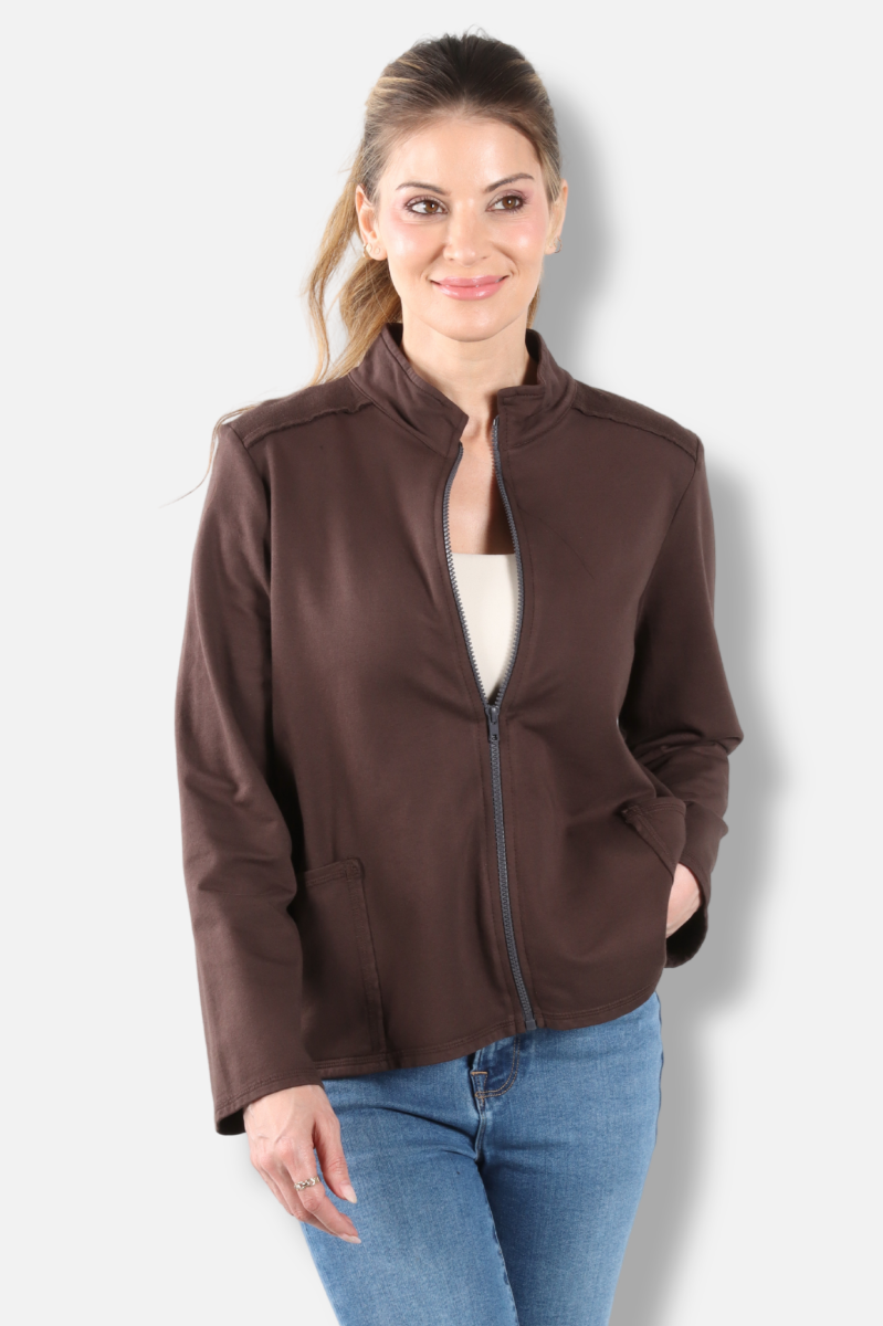 Zip Up Cover Jacket Plus - Dark Chocolate