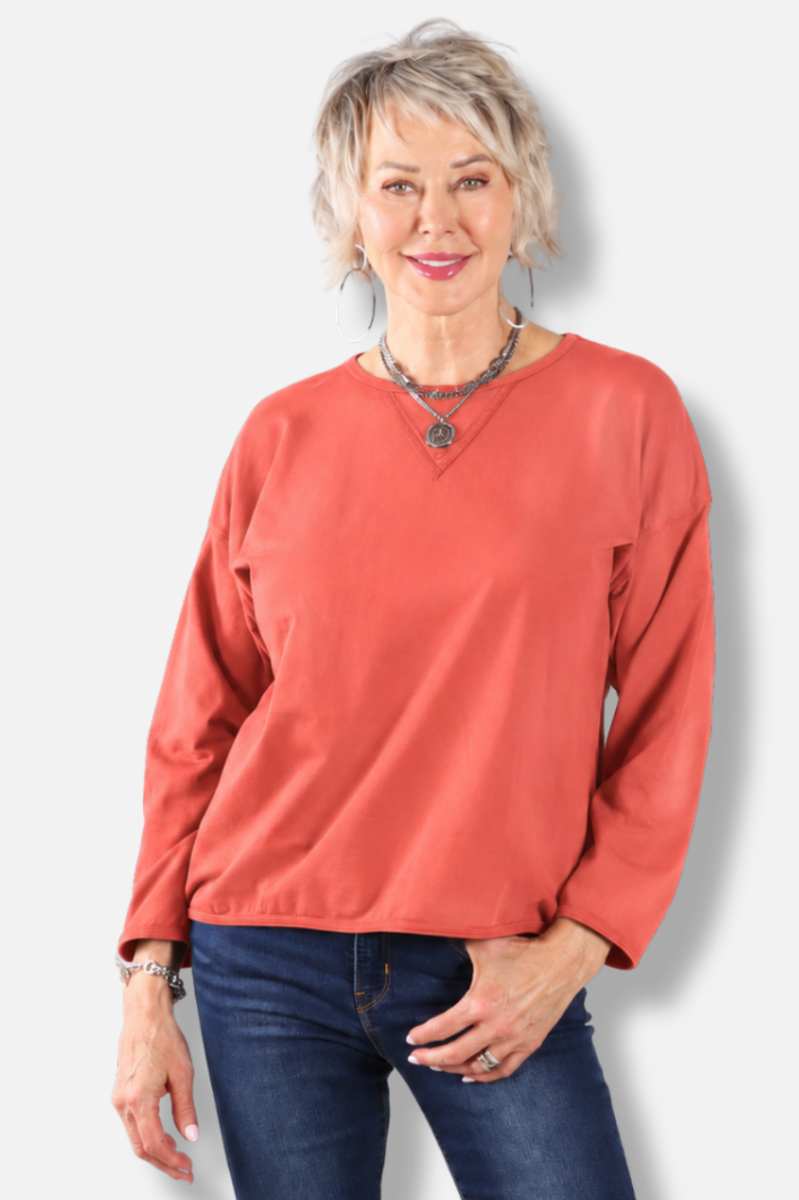 Stretch Terry Sweatshirt - Cinnabar