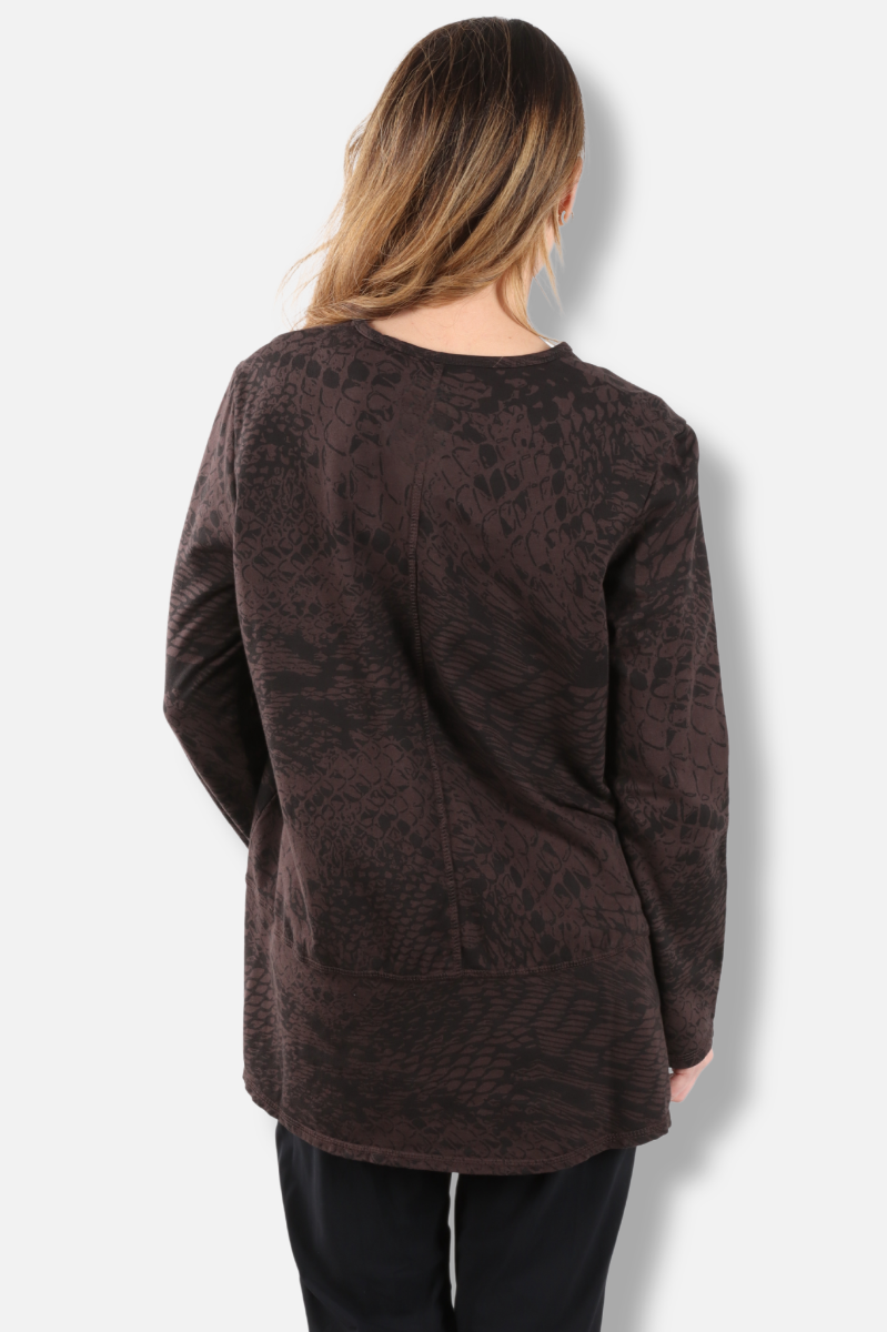 Hi-Low Flounce Tunic - Dark Chocolate Pebbles Print 