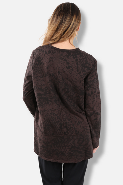 Hi-Low Flounce Tunic - Dark Chocolate Pebbles Print 