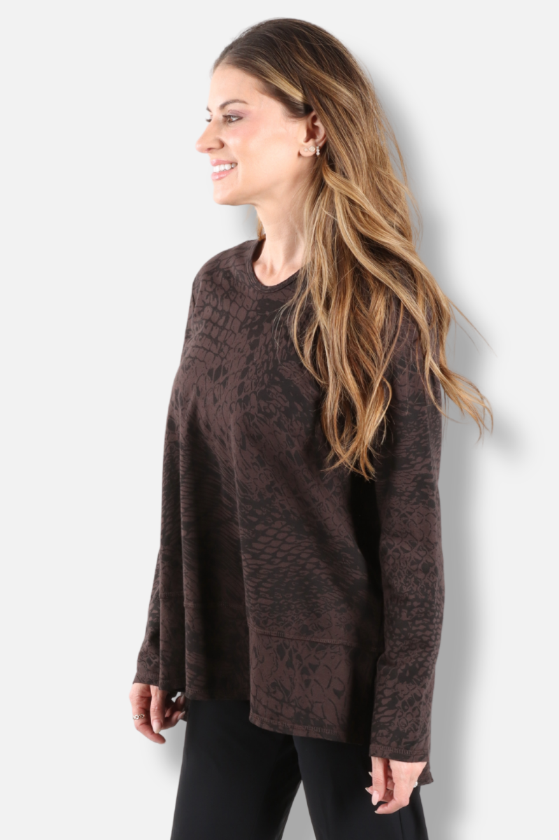 Hi-Low Flounce Tunic - Dark Chocolate Pebbles Print 