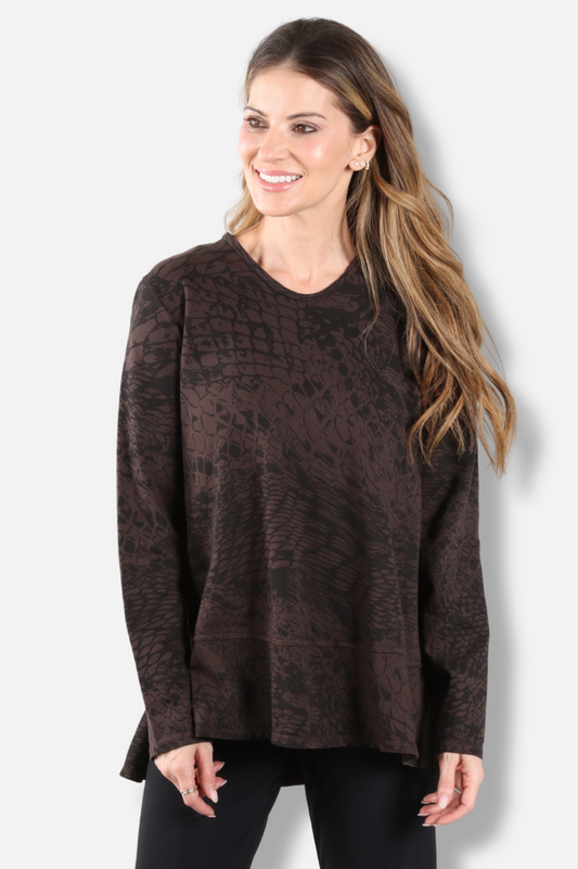Hi-Low Flounce Tunic - Dark Chocolate Pebbles Print 