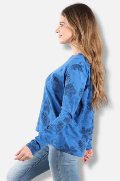 Long Sleeve Crew Plus - Bay New Indigo Print