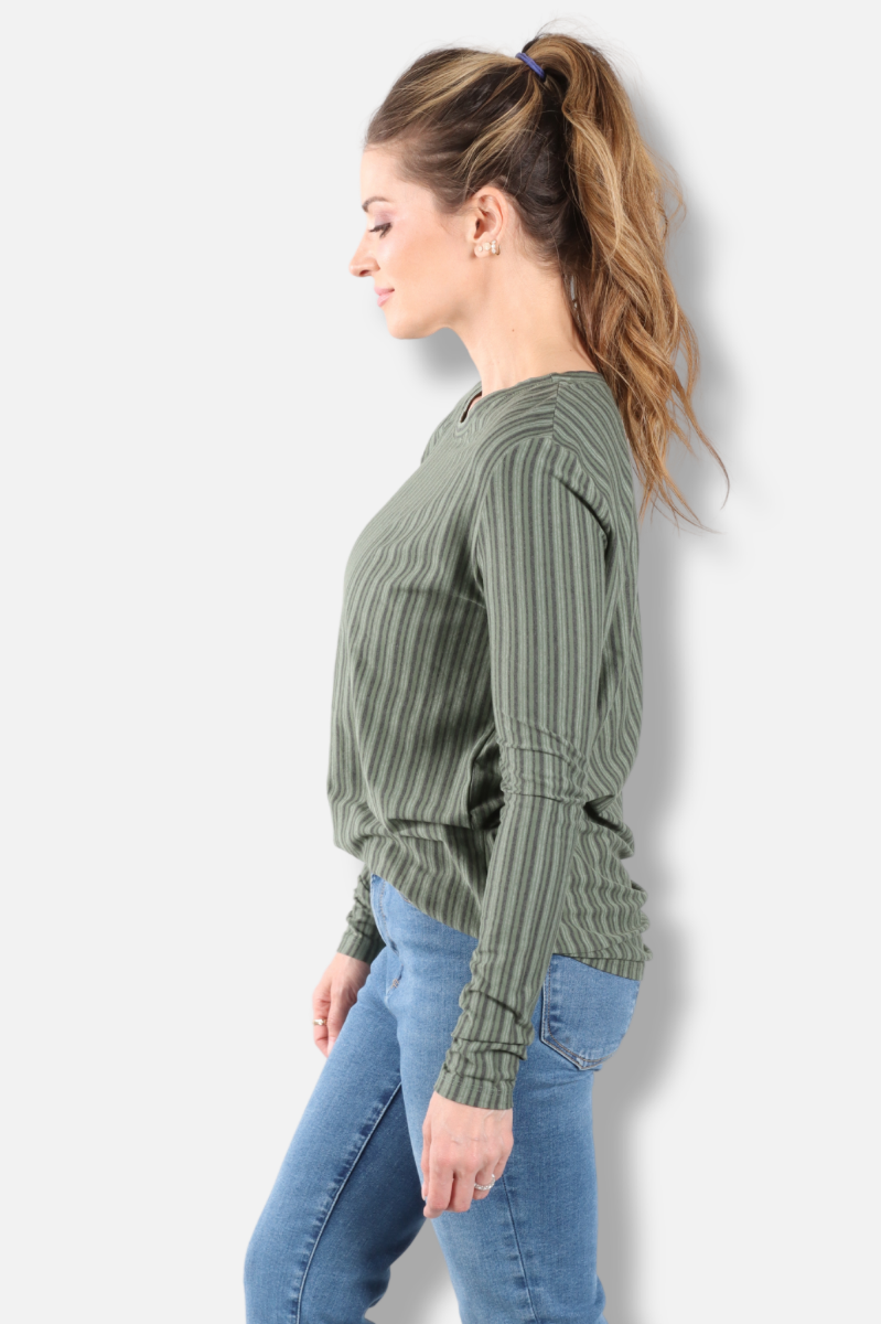 Long Sleeve Crew Plus - Jungle Vertical Stripe Print