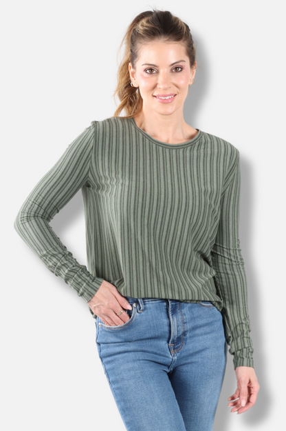 Long Sleeve Crew Plus - Jungle Vertical Stripe Print