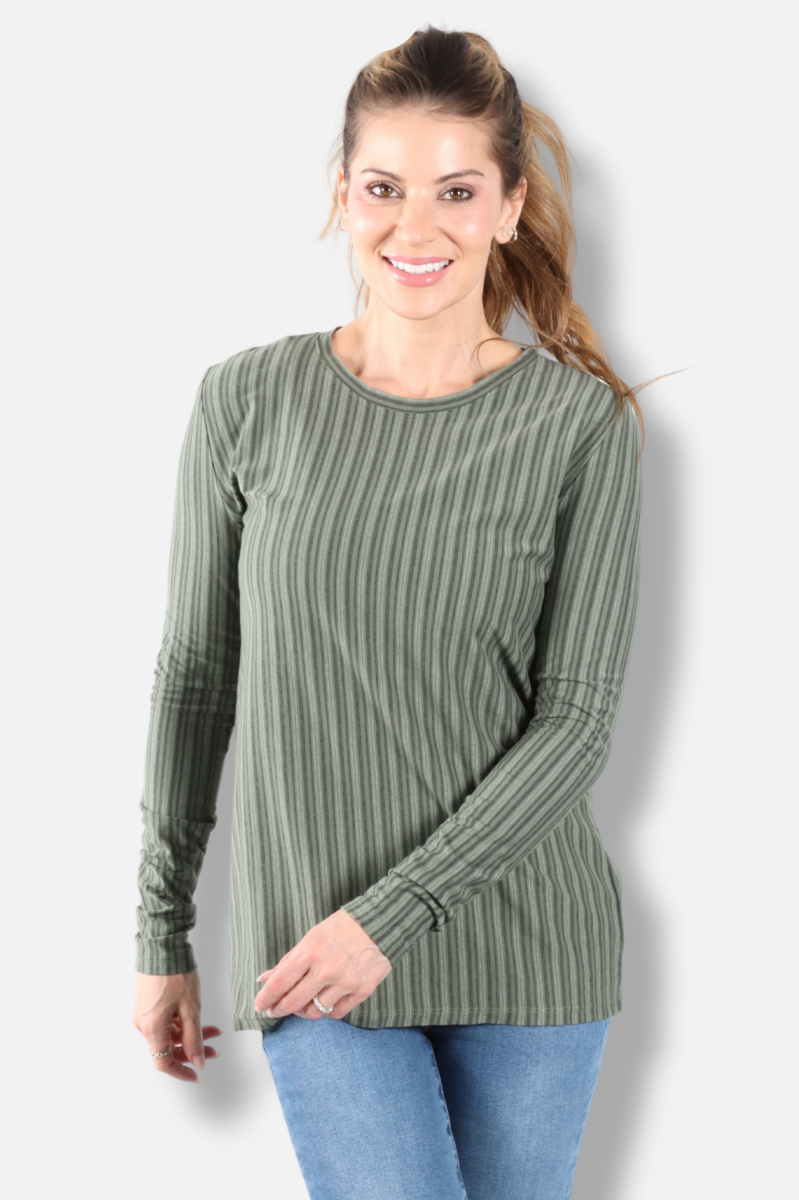 Long Sleeve Crew Plus - Jungle Vertical Stripe Print