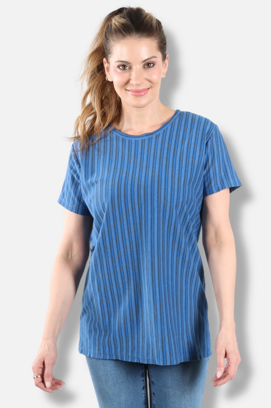 Short Sleeve Crew Plus - Bay Vertical Stripe Print