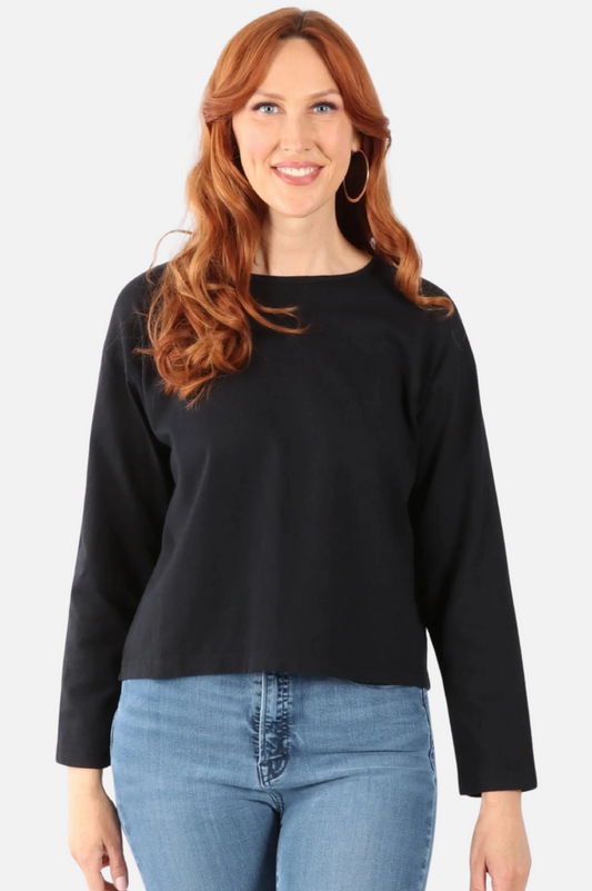 Long Sleeve Crop Crew - Black