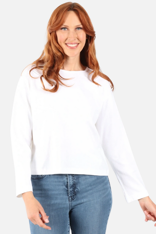 Long Sleeve Crop Crew - White