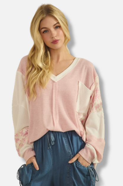 Waffle Knit Pullover - Pink