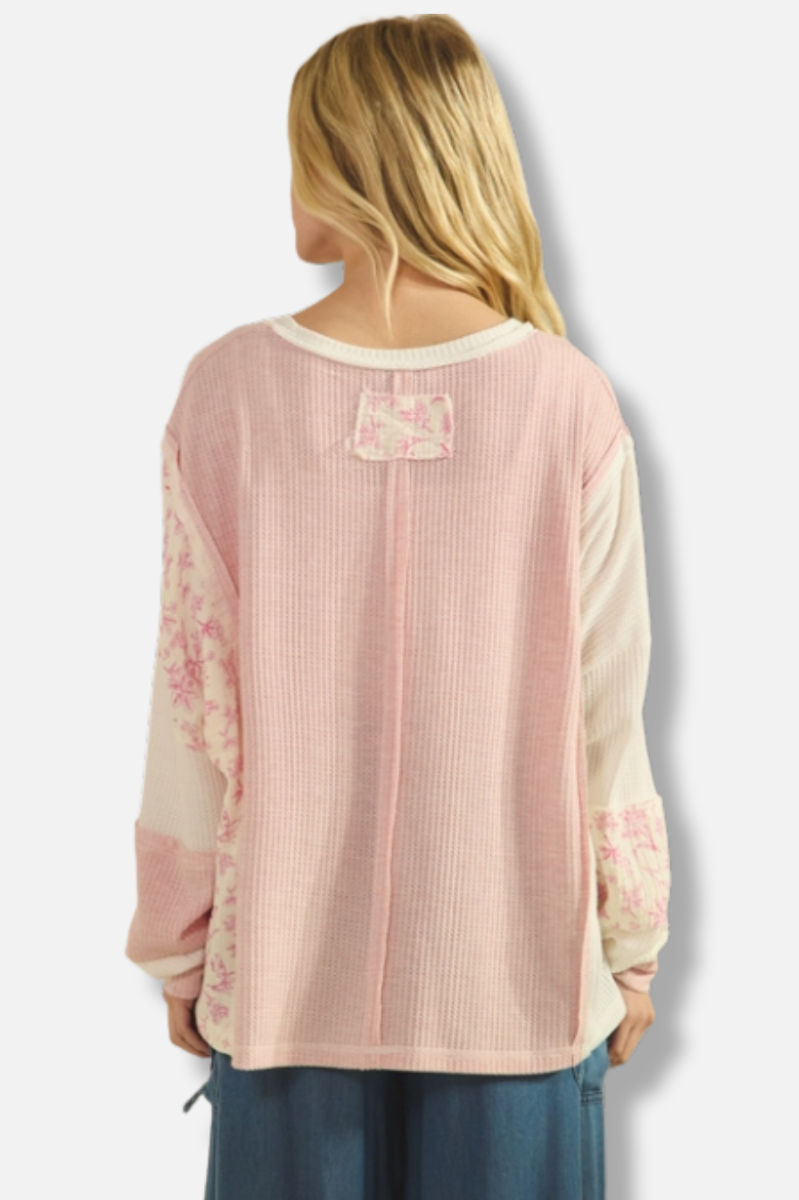Waffle Knit Pullover - Pink