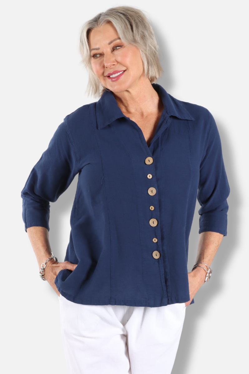 Novelty Button Top Plus - Navy