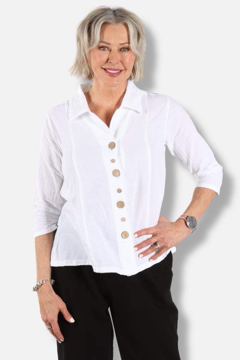 Novelty Button Top Plus - White
