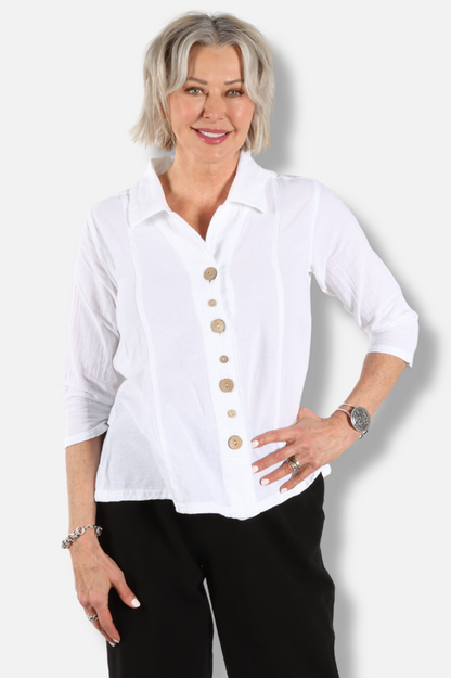 Novelty Button Top Plus - White