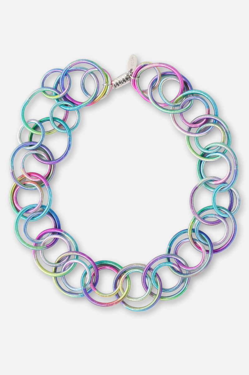 Wide Interlocking Ring Necklace - Rainbow