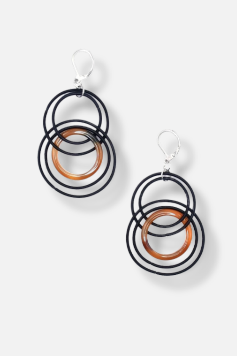 Resin Ring Earring - Black & Tortoise