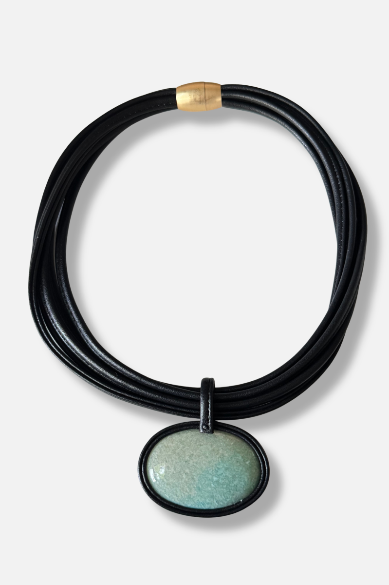 Leather Stone Necklace - Green