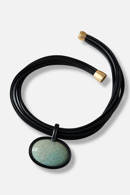 Leather Stone Necklace - Green