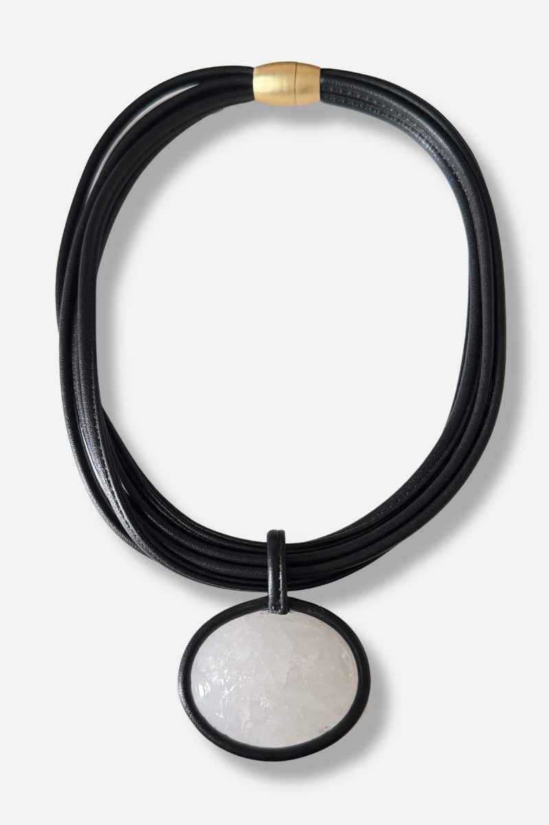 Leather Stone Necklace - White