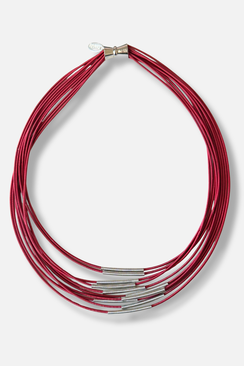Multi Strand Necklace - Red & Silver