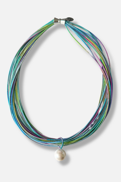 Multi Strand Pearl Drop Necklace - Rainbow