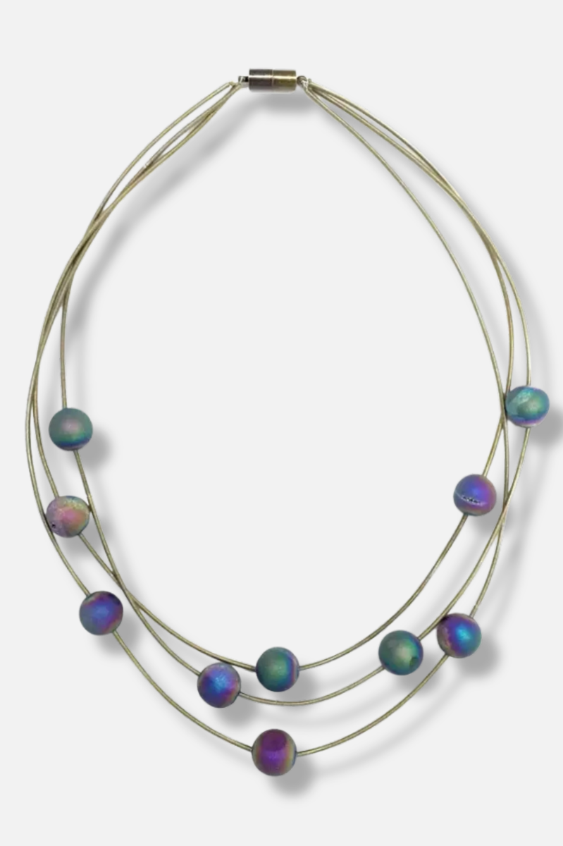 Three Strand Necklace - Bronze & Geode Stones