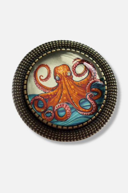Glass Cabochon Brooch - Octopus