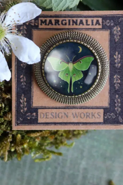 Glass Cabochon Brooch - Luna Moth 