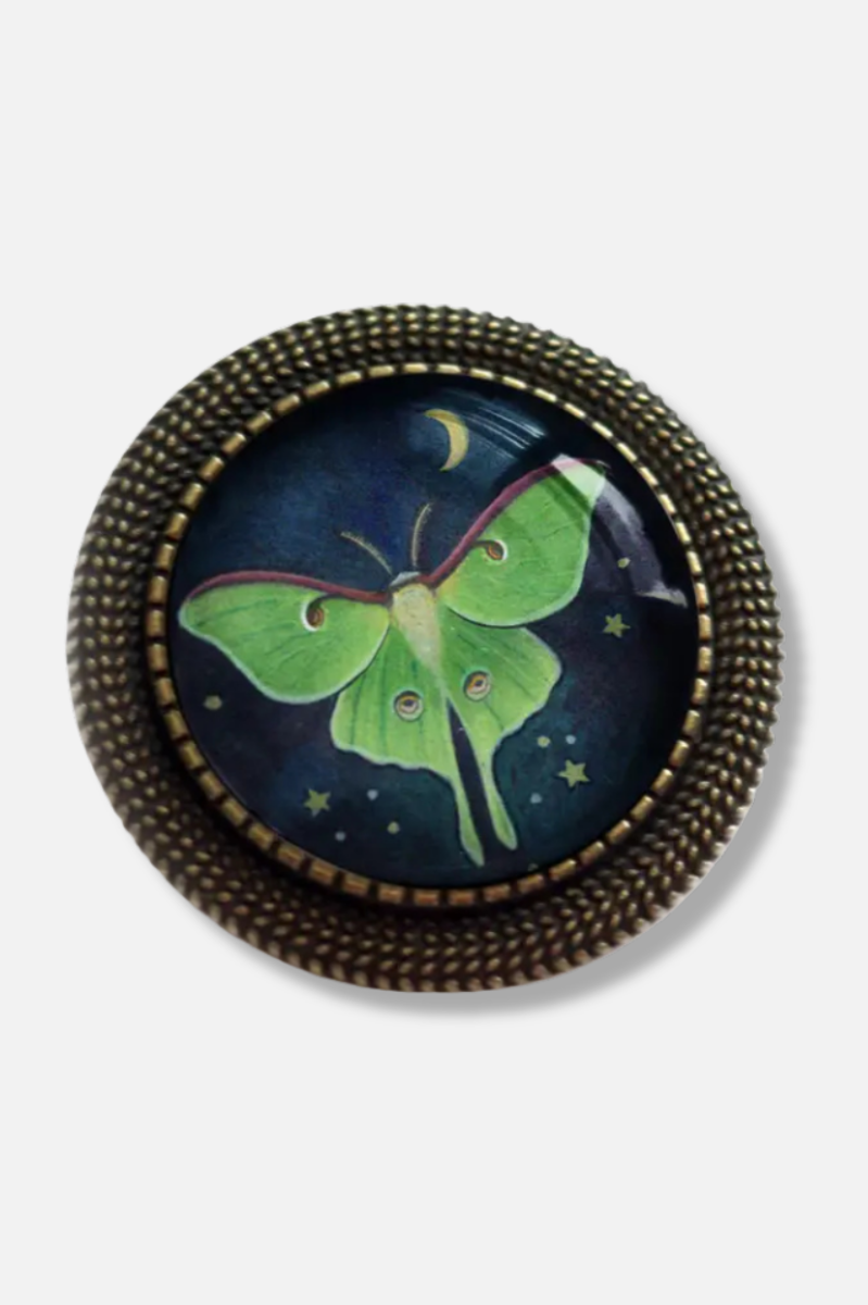 Glass Cabochon Brooch - Luna Moth 