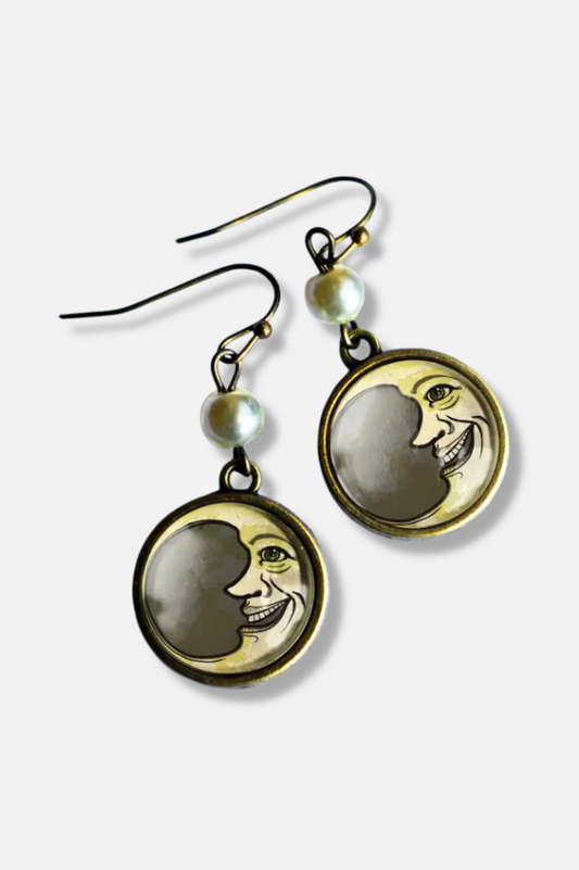 Glass Cabochon Earrings - Man in the Moon