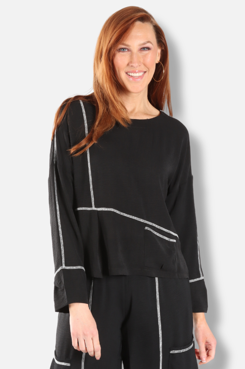 Airflow Contrast Stitch Top - Black & White