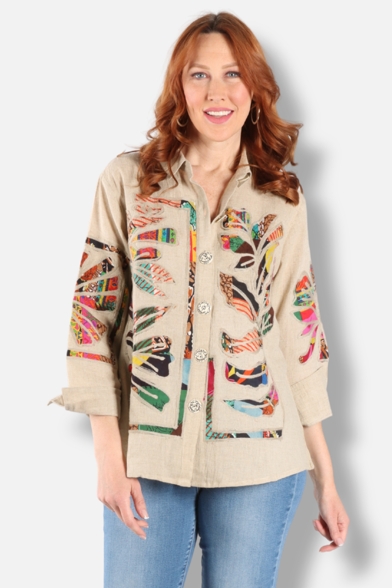 Mosaic Applique Shirt - Taupe 