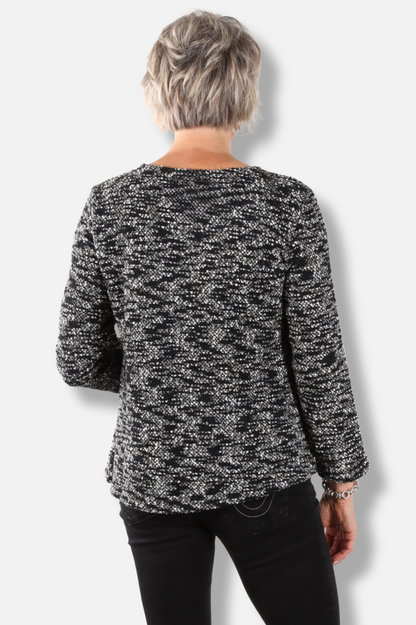 Colorblock Zip Pocket Sweater - Black & White 